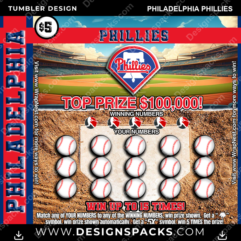Baseball Lottery Ticket Philadelphia Phillies Tumbler Digital Wrap Design