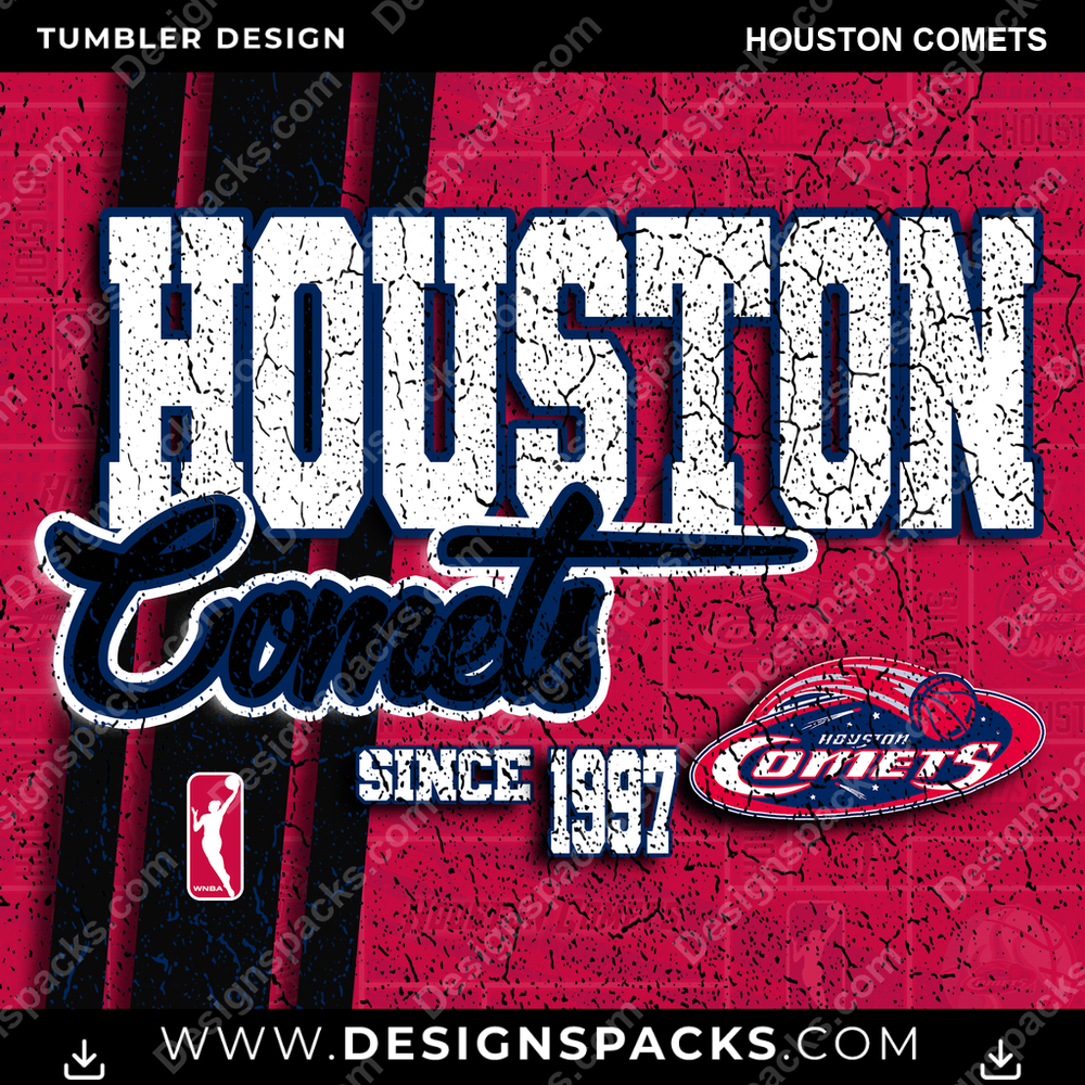 Basketball Grunge Houston Comets Tumbler Digital Wrap Design