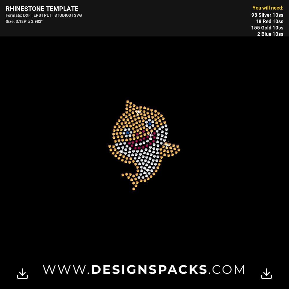 Baby Shark Yellow Rhinestone Digital Template