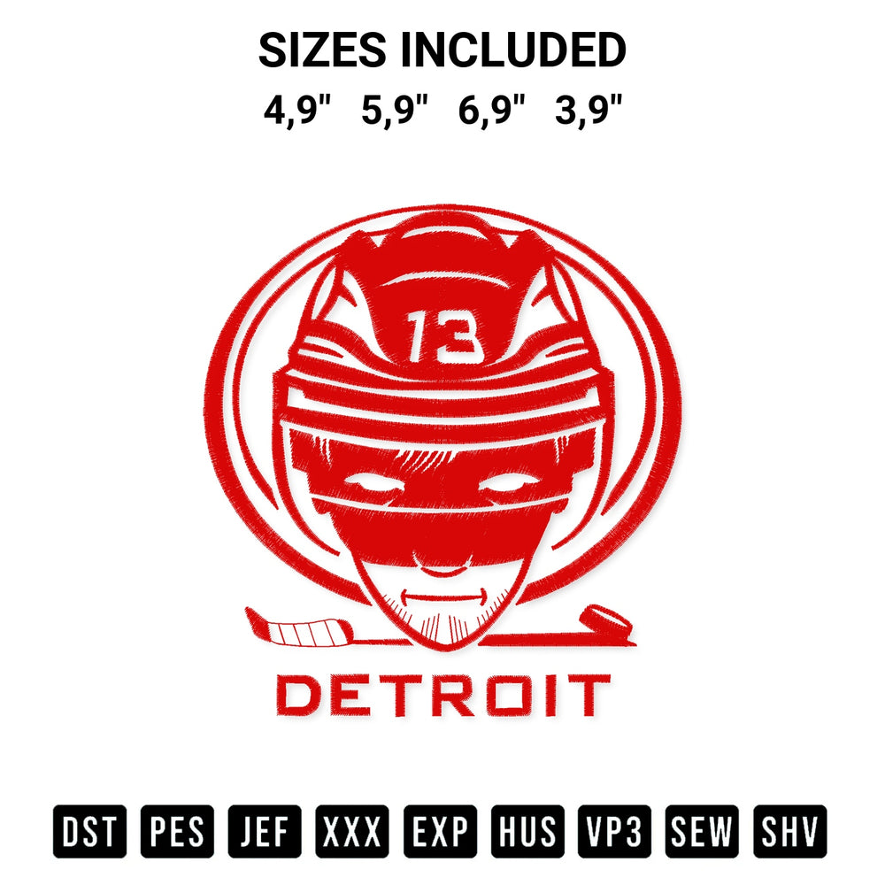 Create amazing crafts with the Detroit Hockey Sport Embroidery Design embroidery file. High-quality digital download from Designspacks.com, perfect for beginners and pros. Available sizes: 4,9", 5,9", 6,9", 3,9".