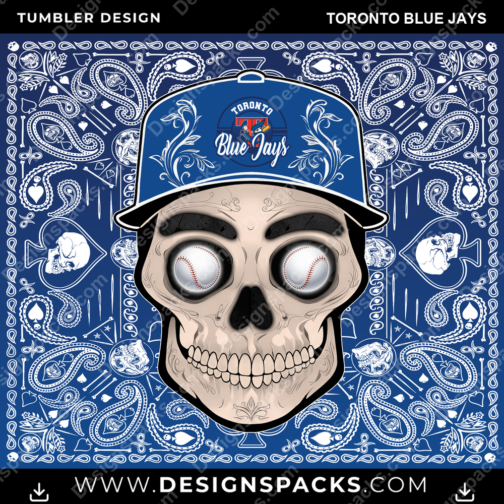 Baseball Skull Handkerchief Toronto Blue Jays MLB Baseball Tumbler Digital Wrap Design Download