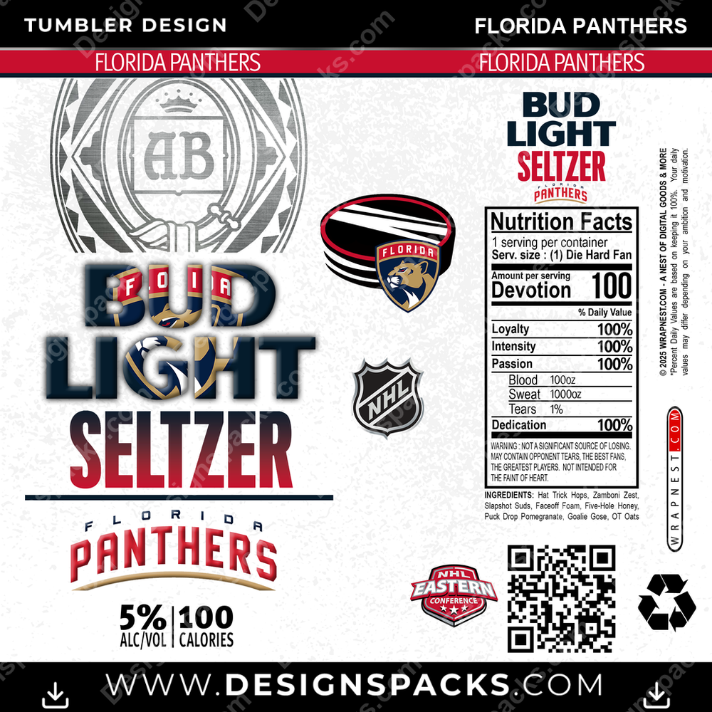 Hockey Bud Light Seltzer Florida Panthers Tumbler Digital Wrap Design