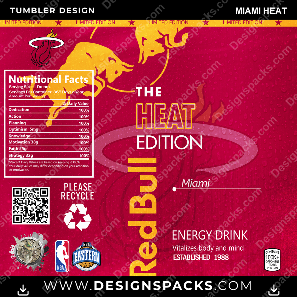 Basketball Red Bull Miami Heat NBA Basketball Tumbler Digital Wrap Design Download