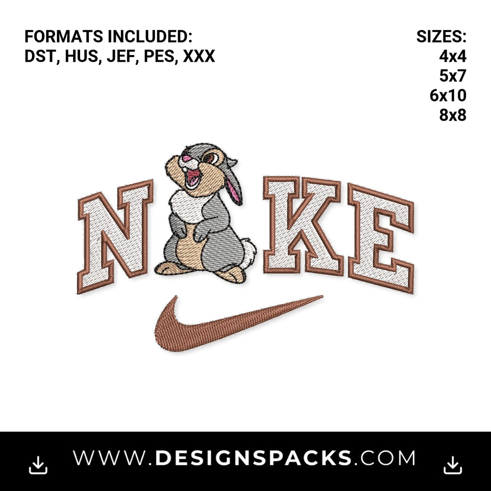 Thumper Bunny Swoosh Athletic Letters Embroidery Design - Instant digital download pattern at Designspacks.com
