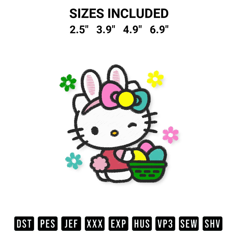 Download the Hello Kitty Happy Easter Embroidery Design machine embroidery design exclusively at Designspacks.com. Premium digitized pattern for apparel and DIY crafts. Available sizes: 2.5", 3.9", 4.9", 6.9".