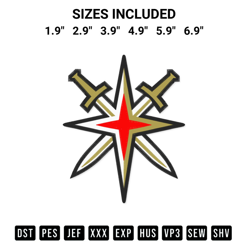Create amazing crafts with the Vegas Golden Knights Embroidery Design embroidery file. High-quality digital download from Designspacks.com, perfect for beginners and pros. Available sizes: 1.9", 2.9", 3.9", 4.9", 5.9", 6.9".