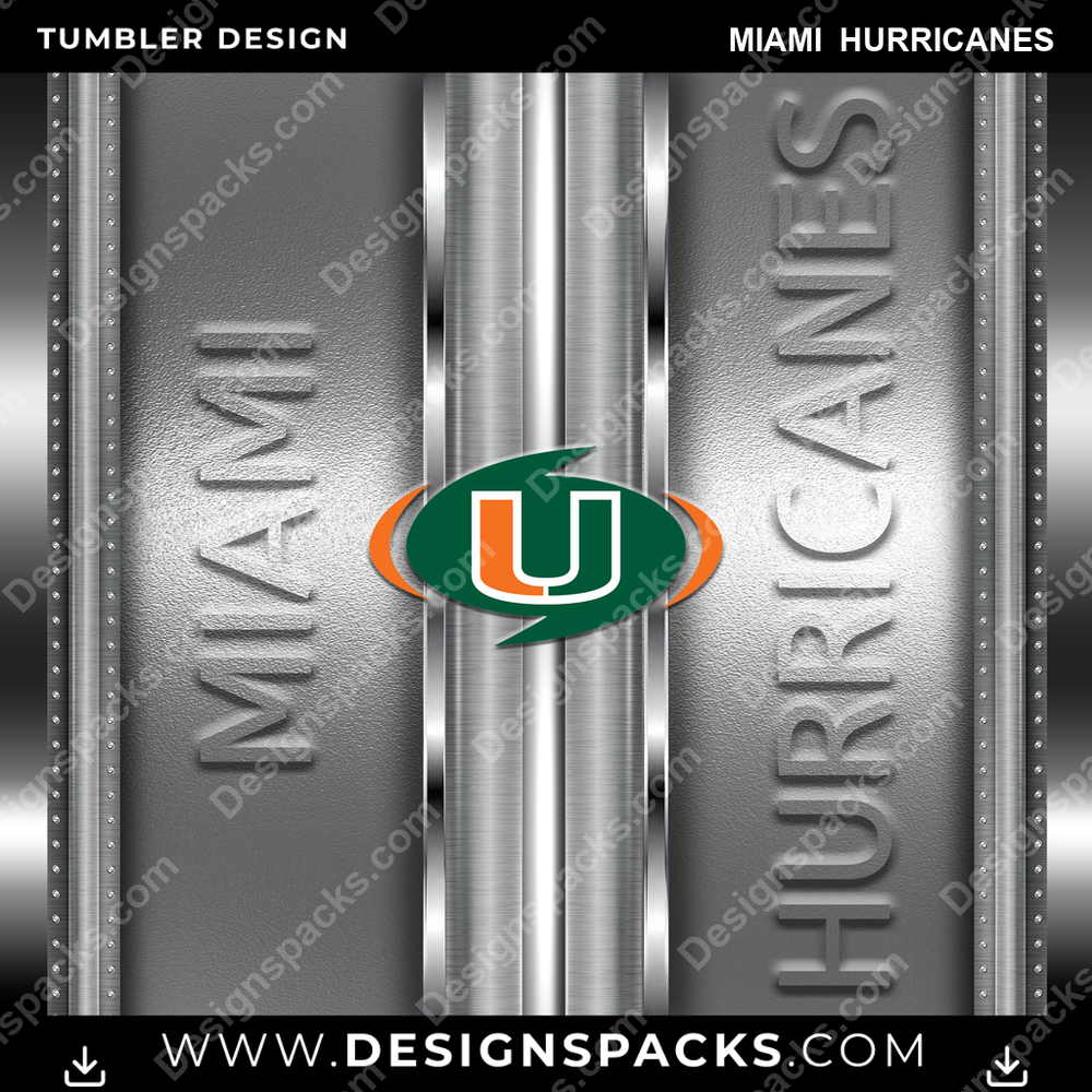 College Sport Metallic Miami Hurricanes NCAA College Sport Tumbler Digital Wrap Design Download