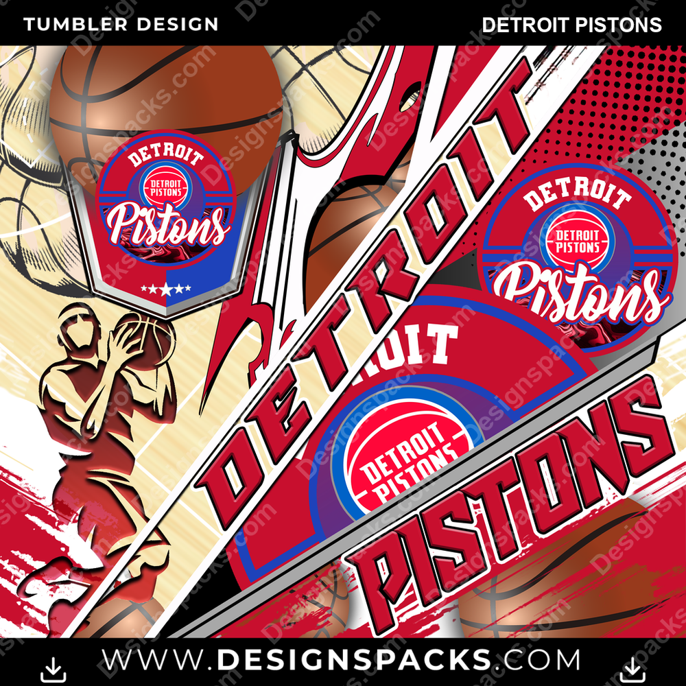 Basketball Silhouette Detroit Pistons NBA Basketball Tumbler Digital Wrap Design Download