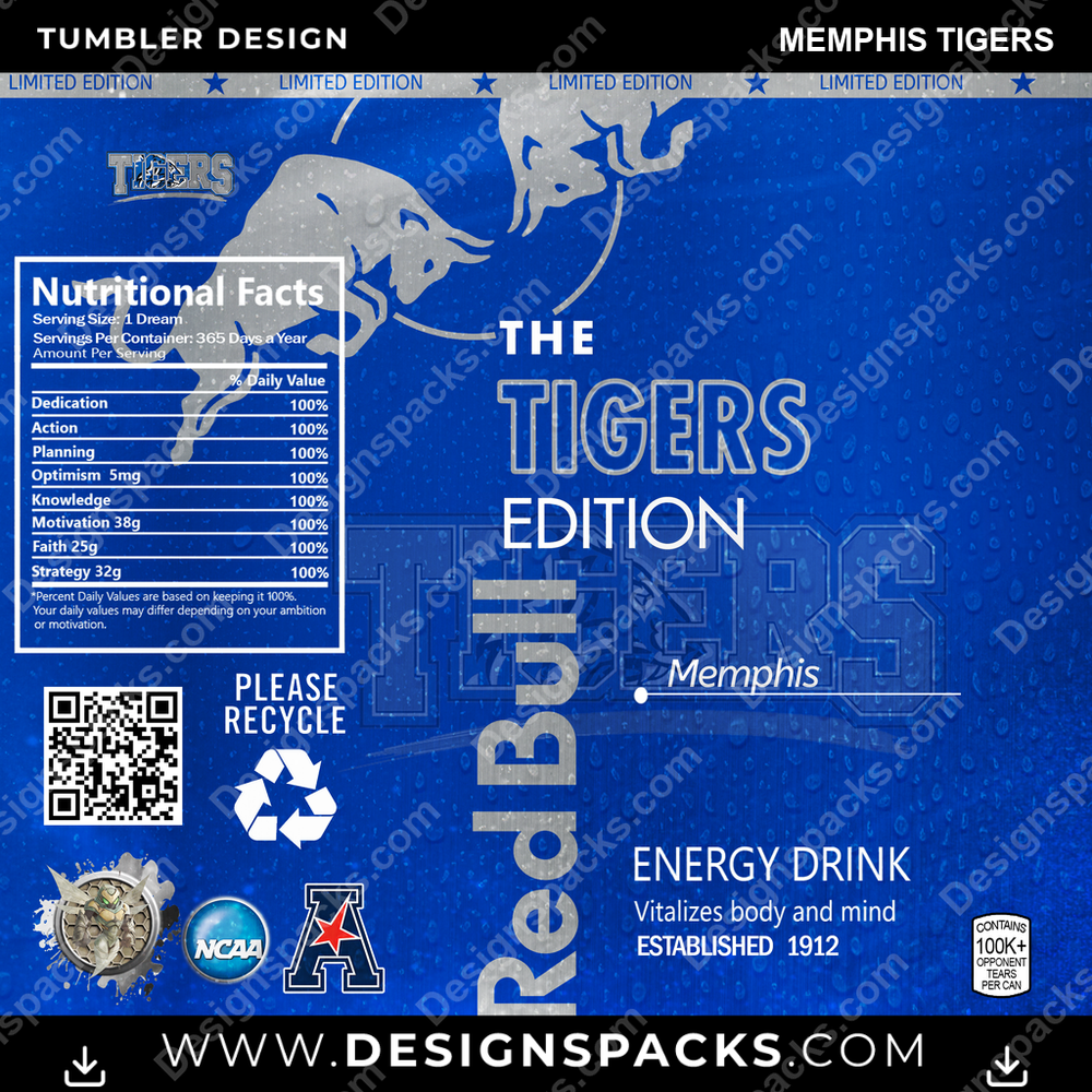 College Sport Red Bull Memphis Tigers NCAA College Sport Tumbler Digital Wrap Design Download