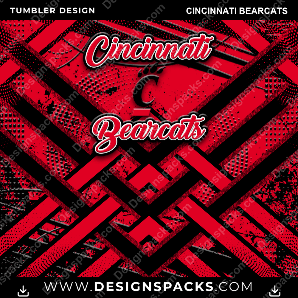 College Sport Glitter Stripe Cincinnati Bearcats Tumbler Digital Wrap Design