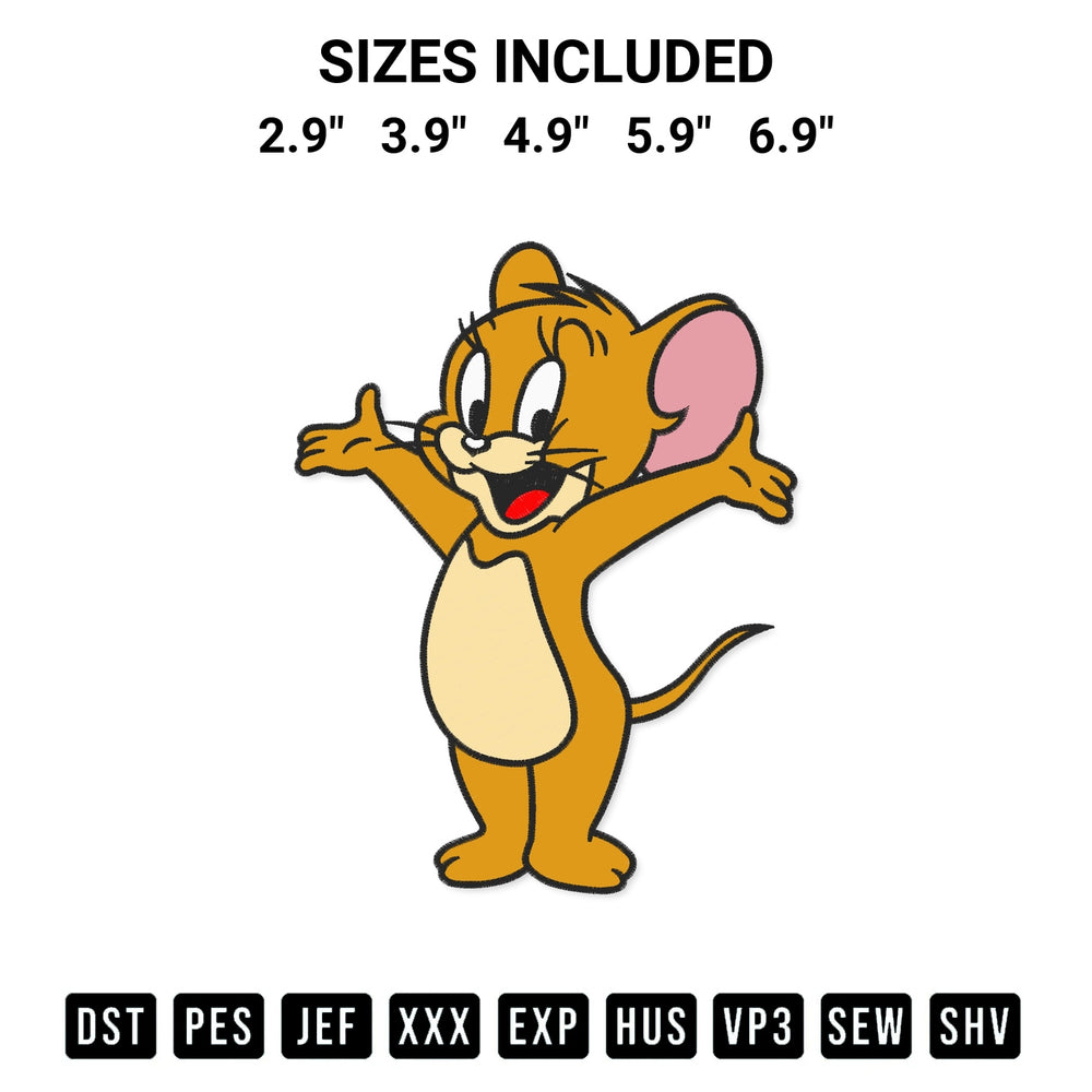 Shop the Jerry Mouse Embroidery Design machine embroidery pattern at Designspacks.com. Beautifully digitized for flawless stitching on any fabric. Available sizes: 2.9", 3.9", 4.9", 5.9", 6.9".