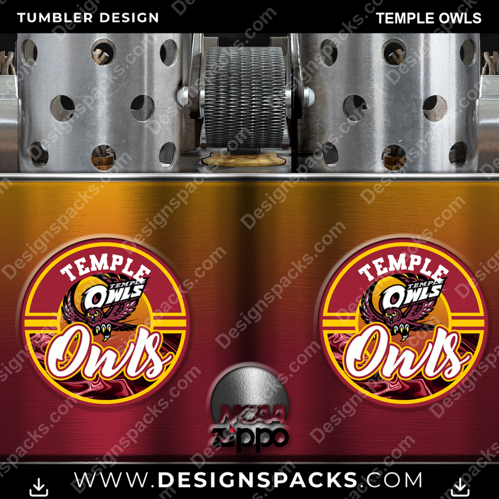 College Sport Zippo Lighter Temple Owls Tumbler Digital Wrap Design
