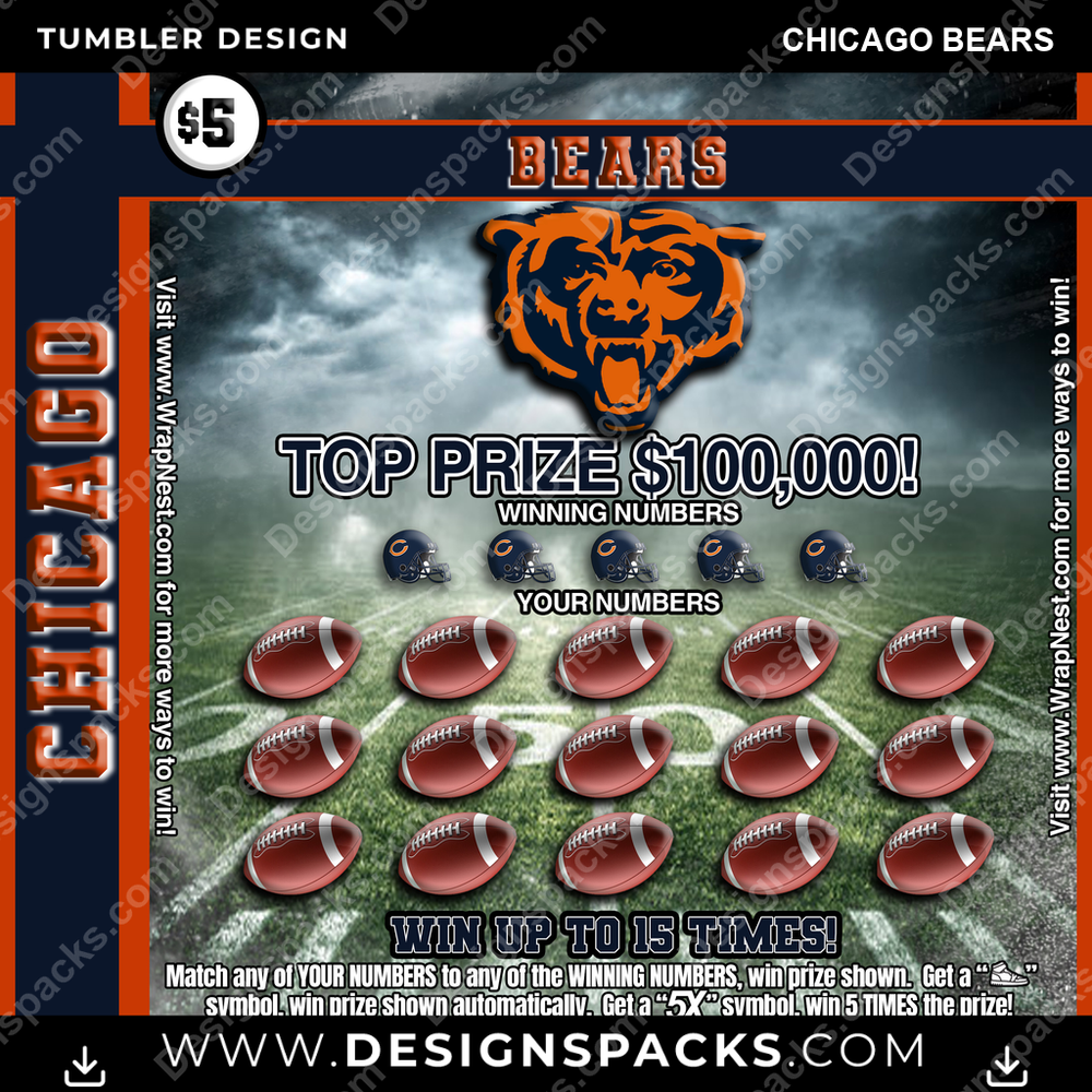 Football Lottery Ticket Chicago Bears NFL Football Tumbler Digital Wrap Design Download