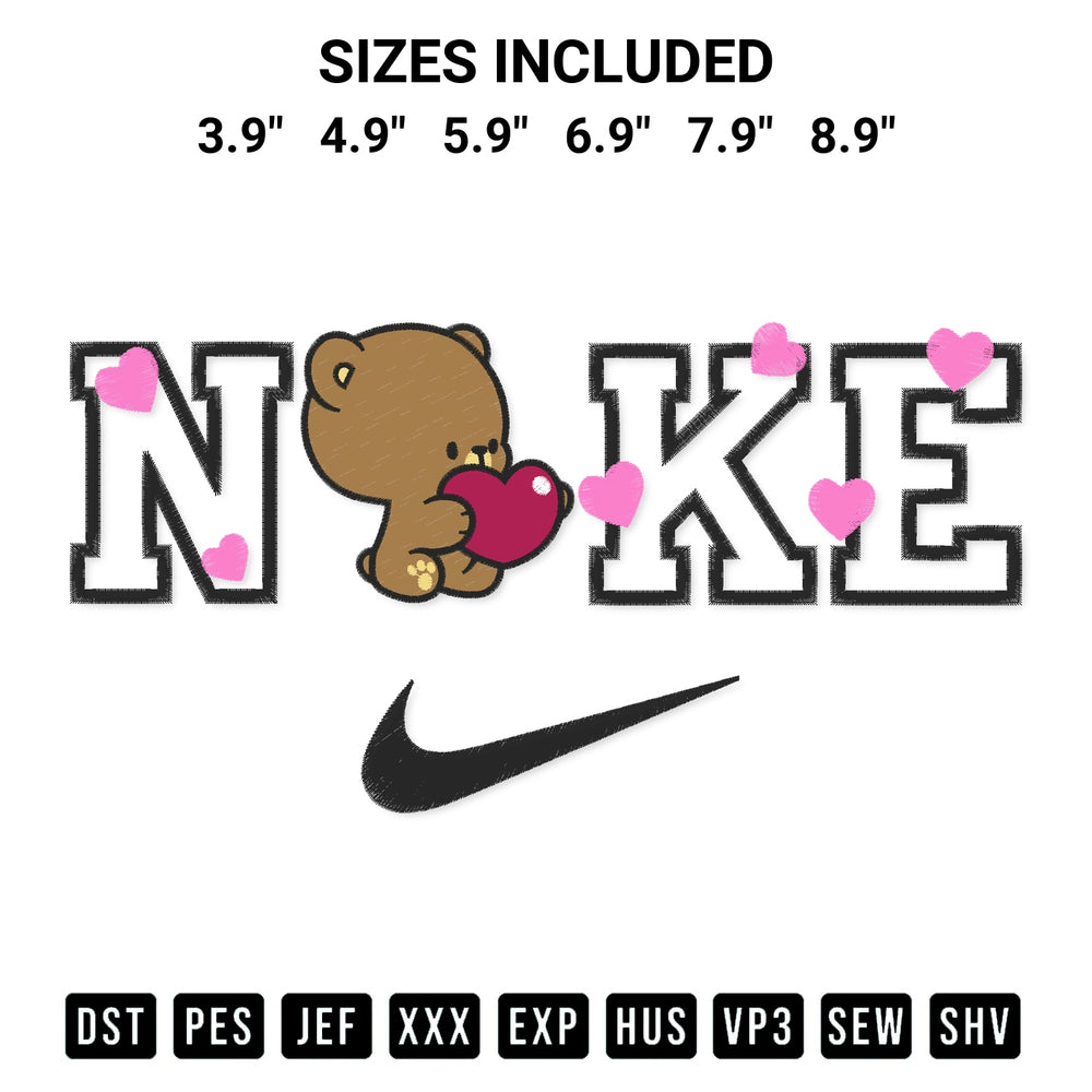 Create amazing crafts with the Nike Mocha Bear Embroidery Design embroidery file. High-quality digital download from Designspacks.com, perfect for beginners and pros. Available sizes: 3.9", 4.9", 5.9", 6.9", 7.9", 8.9".