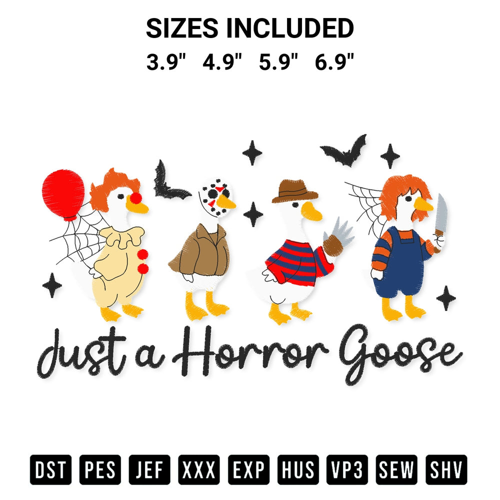 Discover the perfect addition to your crafting collection: Just A Horror Goose Embroidery Design embroidery file. Instantly available at Designspacks.com. Available sizes: 3.9", 4.9", 5.9", 6.9".