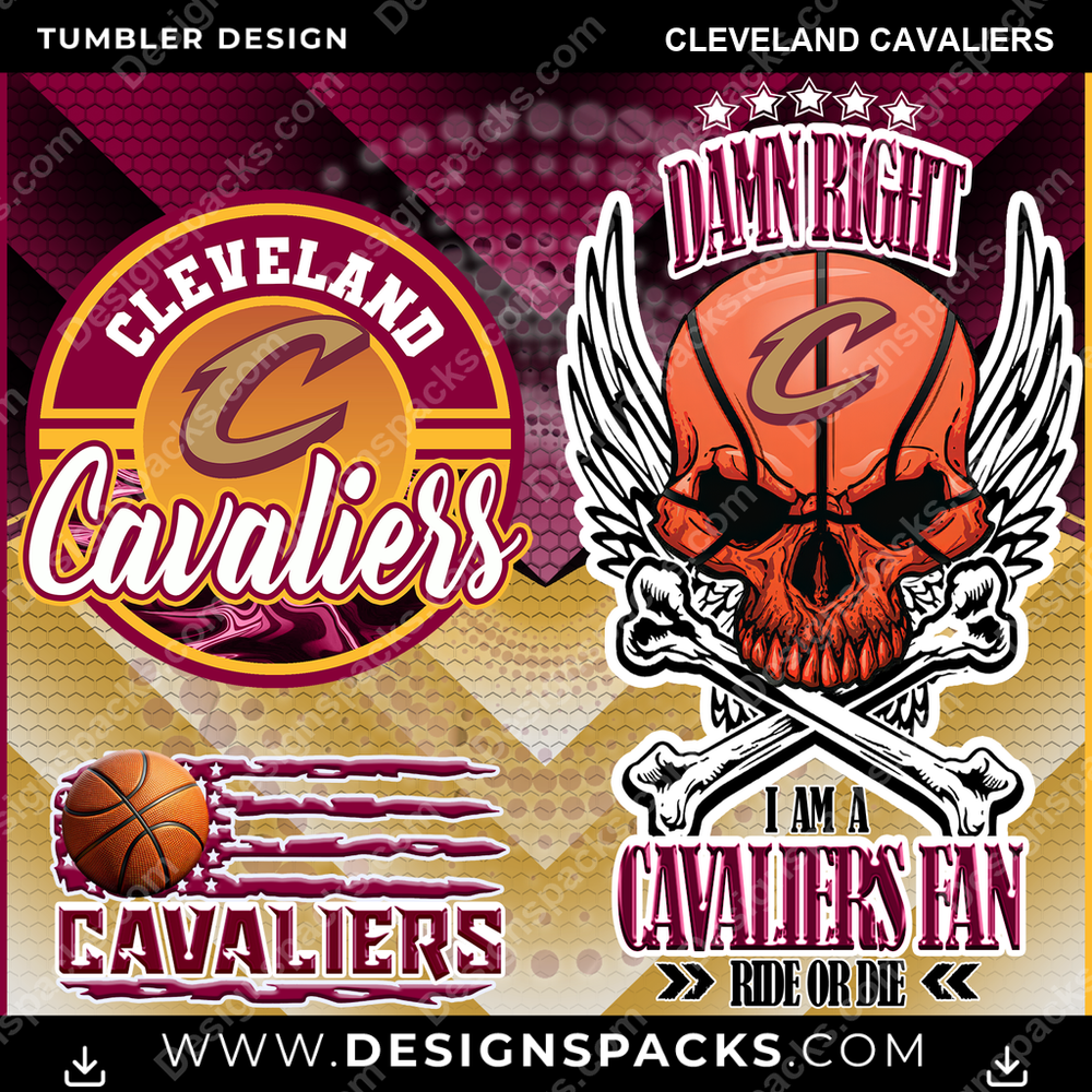 Basketball Skull Cleveland Cavaliers Tumbler Digital Wrap Design