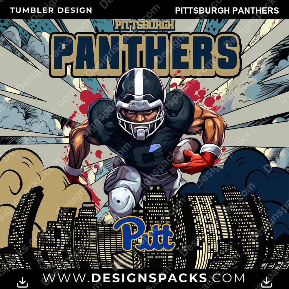 College Sport Comic Cover Pittsburgh Panthers Tumbler Digital Wrap Design