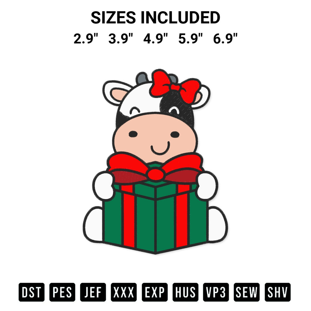 Elevate your next project with our Girl Cow With Christmas Gift Embroidery Design embroidery file. Shop high-quality digital patterns instantly at Designspacks.com. Available sizes: 2.9", 3.9", 4.9", 5.9", 6.9".