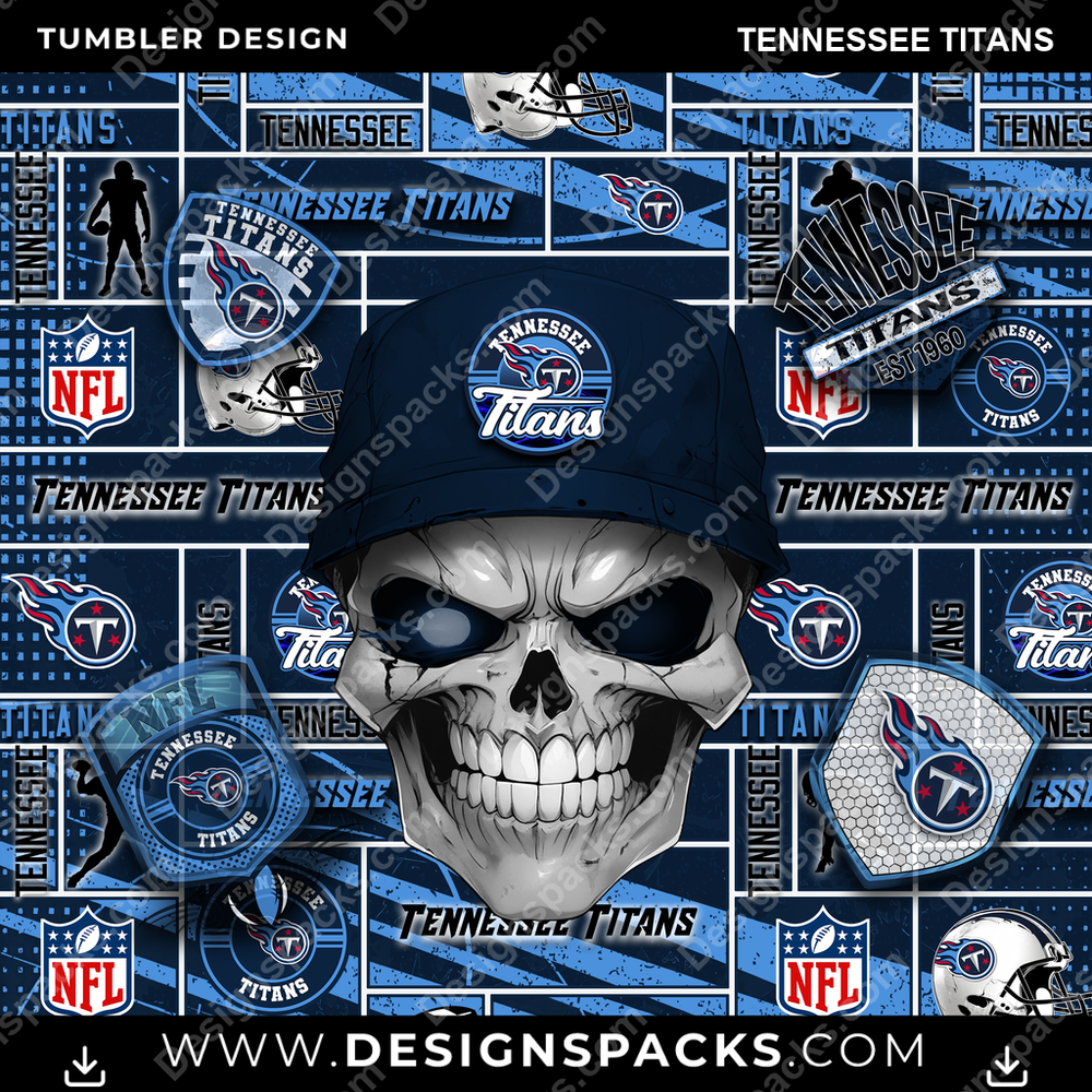 Football Skull Tennessee Titans NFL Football Tumbler Digital Wrap Design Download