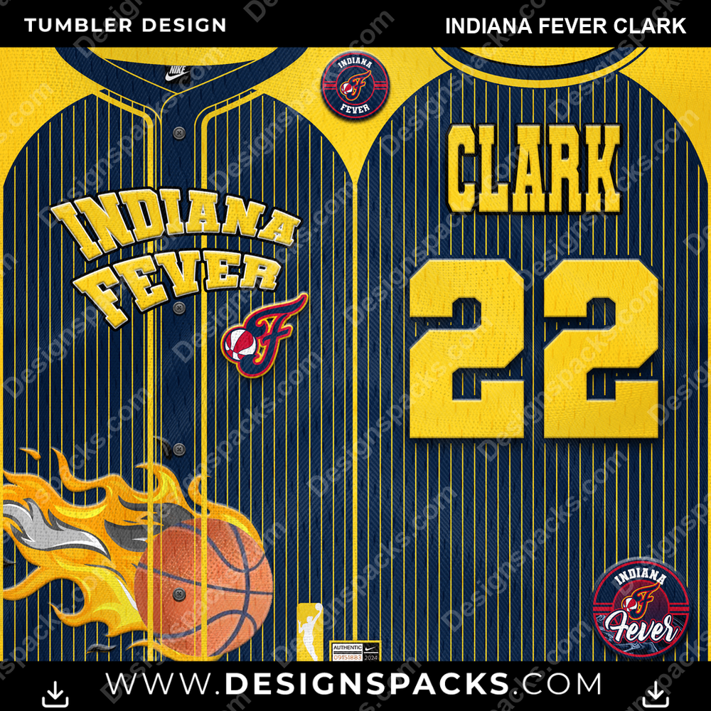 Basketball Team Jersey Indiana Fever Clark NBA Basketball Tumbler Digital Wrap Design Download