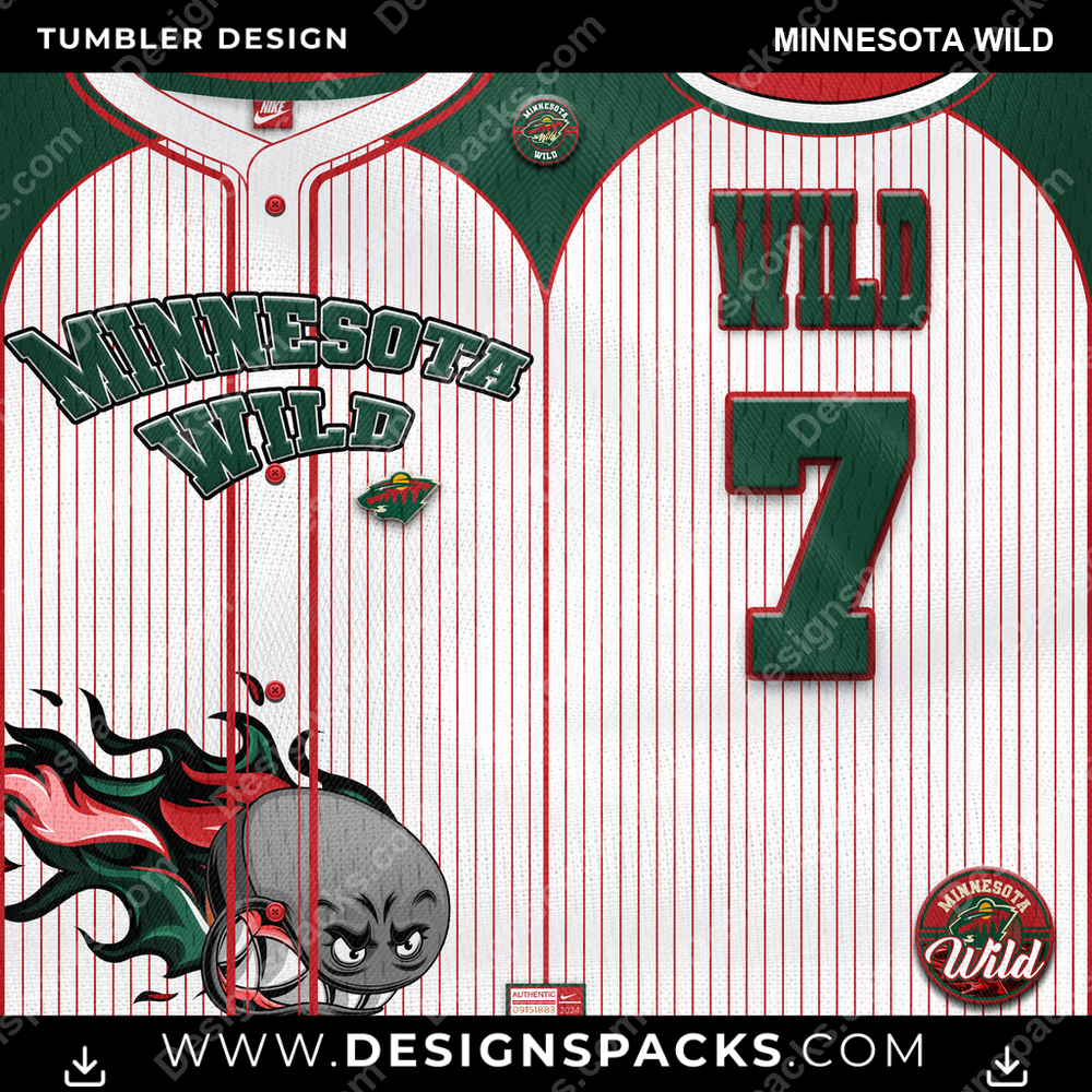 Ice Hockey Team Button-Up Jersey Minnesota Wild NHL Hockey Tumbler Digital Wrap Design Download