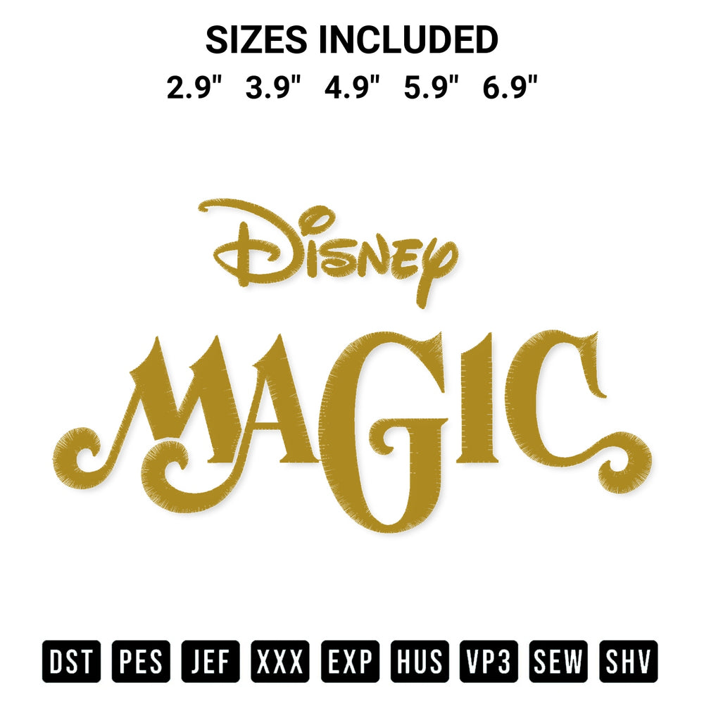 Looking for the perfect pattern? Download the Disney Magic Embroidery Design embroidery design today at Designspacks.com. Crisp, clean stitching guaranteed. Available sizes: 2.9", 3.9", 4.9", 5.9", 6.9".