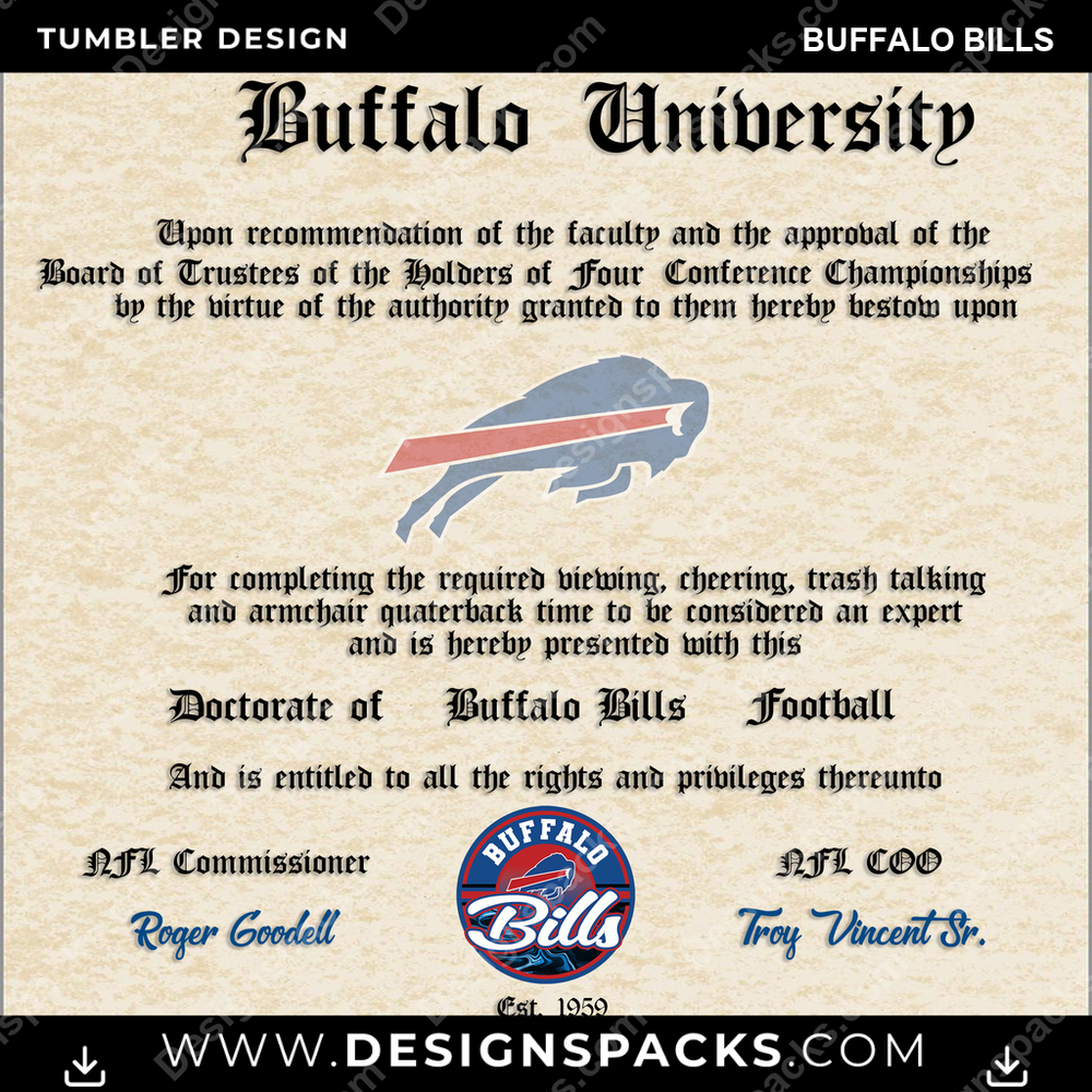 Football Diploma Buffalo Bills Tumbler Digital Wrap Design