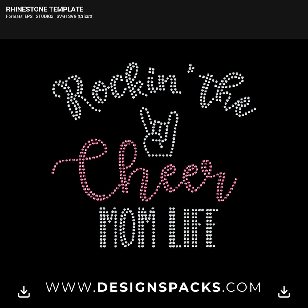 Rockin Cheer Mom Life Rhinestone Digital Template