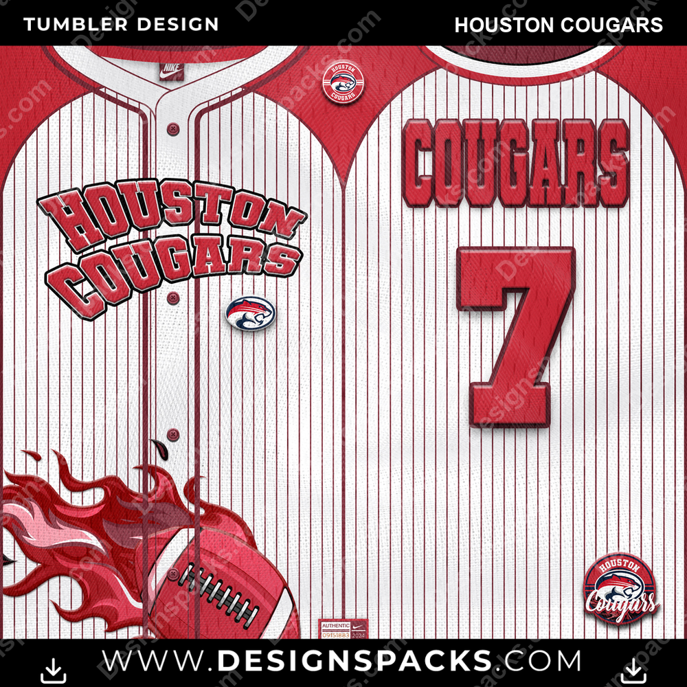 College Sport Team Button-Up Jersey Houston Cougars NCAA College Sport Tumbler Digital Wrap Design Download