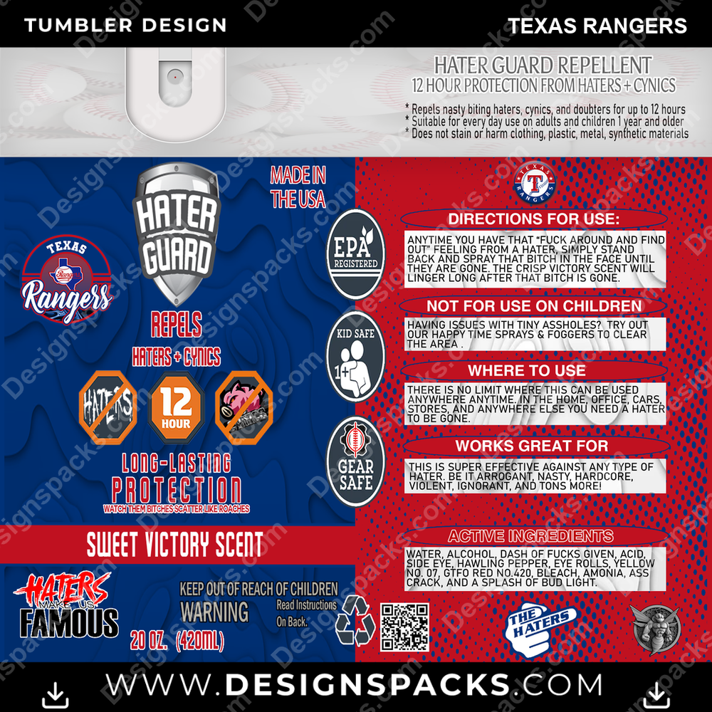 Baseball Hater Guard Texas Rangers Tumbler Digital Wrap Design