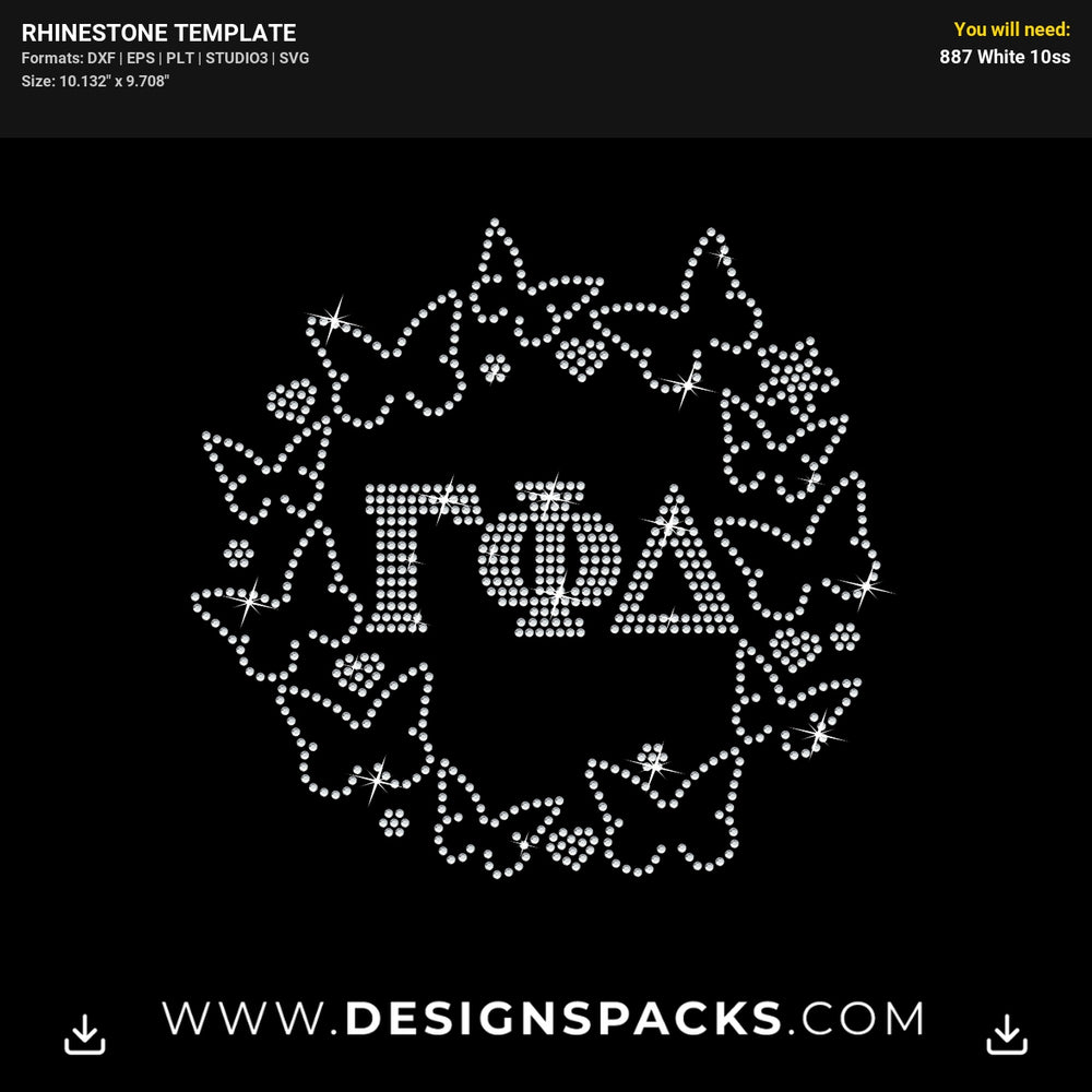 Gamma Phi Delta Butterfly Frame Rhinestone Digital Template