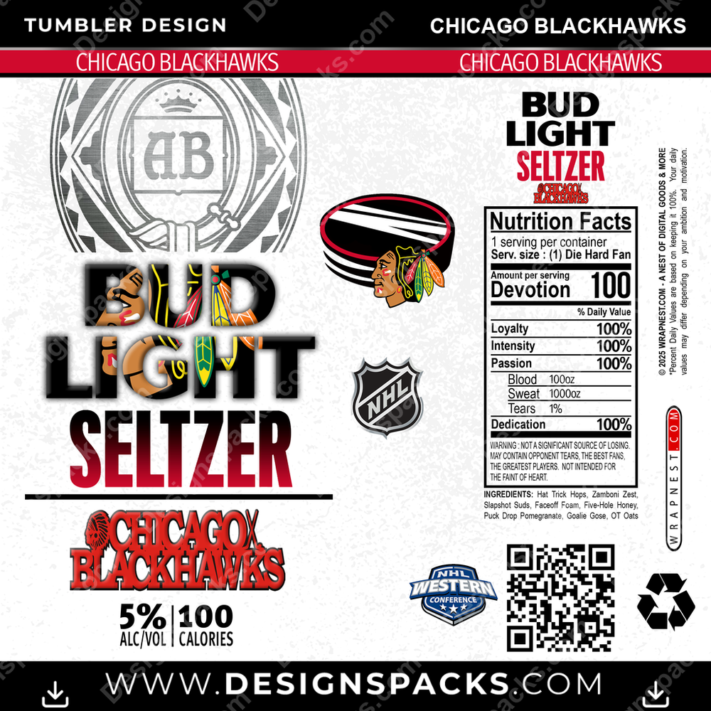 Hockey Bud Light Seltzer Chicago Blackhawks Tumbler Digital Wrap Design