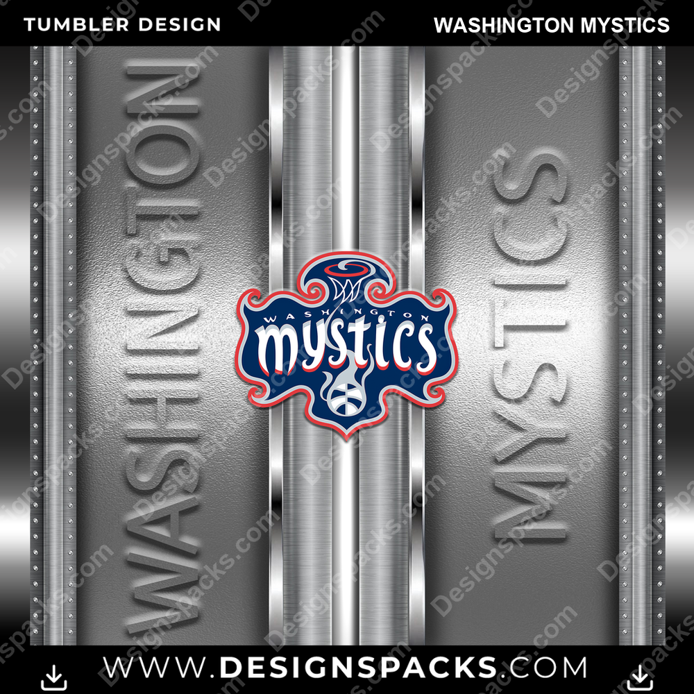Basketball Metallic Washington Mystics Tumbler Digital Wrap Design
