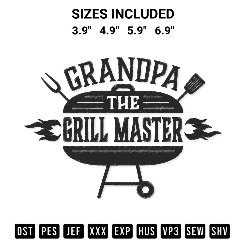 Discover the perfect addition to your crafting collection: Grandpa The Grill Master Embroidery Design embroidery file. Instantly available at Designspacks.com. Available sizes: 3.9", 4.9", 5.9", 6.9".
