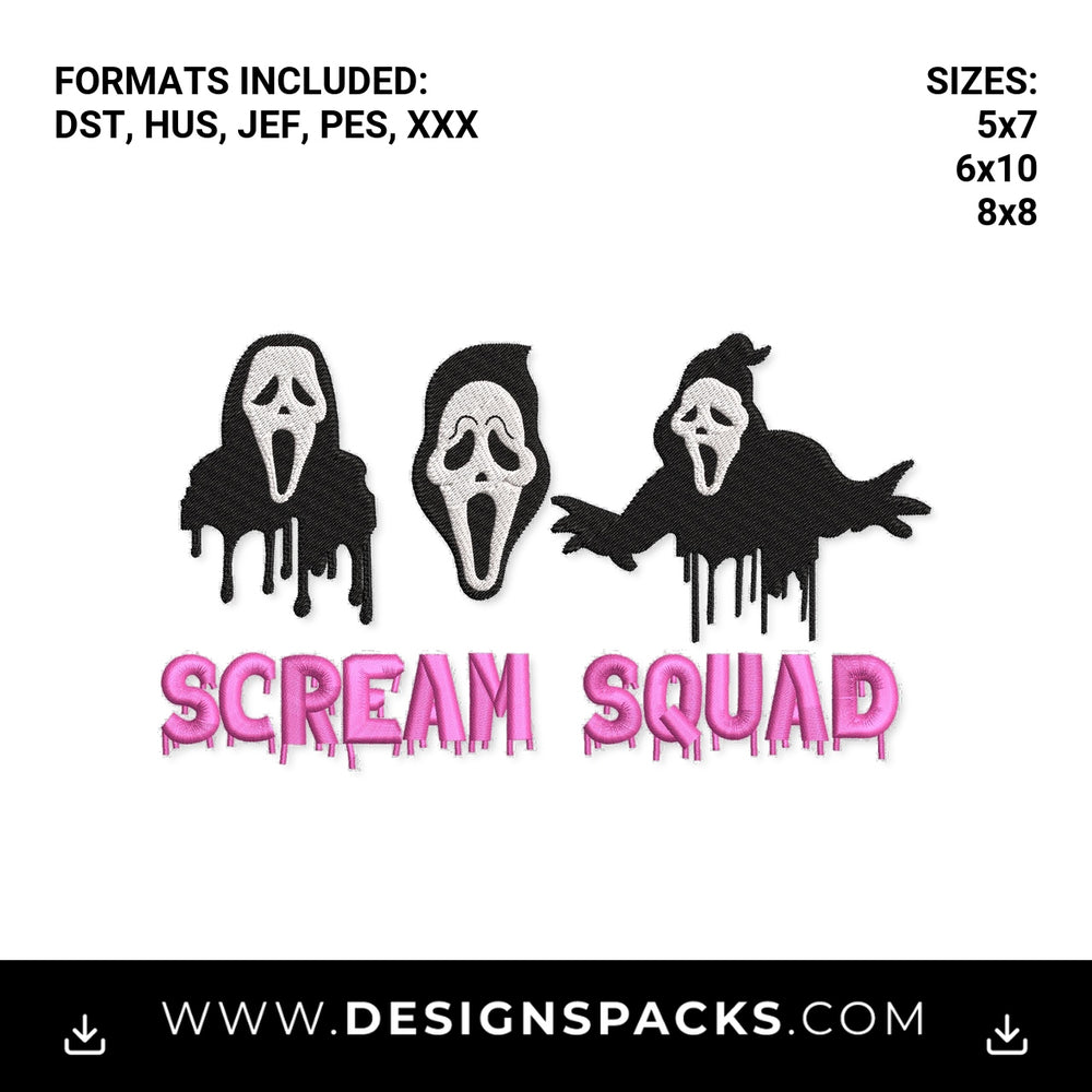 Pink Dripping Scream Squad Ghostface Embroidery Design - Instant digital download pattern at Designspacks.com