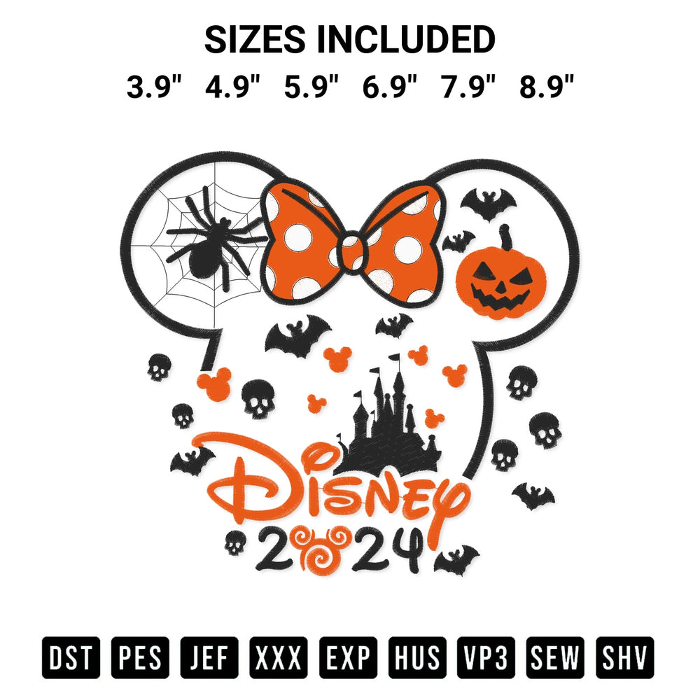 Stitch like a pro with the Halloween Disney Minnie 2024 Embroidery Design embroidery pattern from Designspacks.com. High-quality digital machine embroidery file. Available sizes: 3.9", 4.9", 5.9", 6.9", 7.9", 8.9".