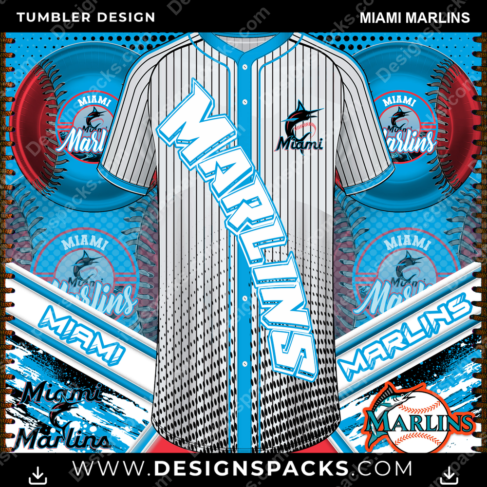 Baseball BB Jersey Miami Marlins Tumbler Digital Wrap Design