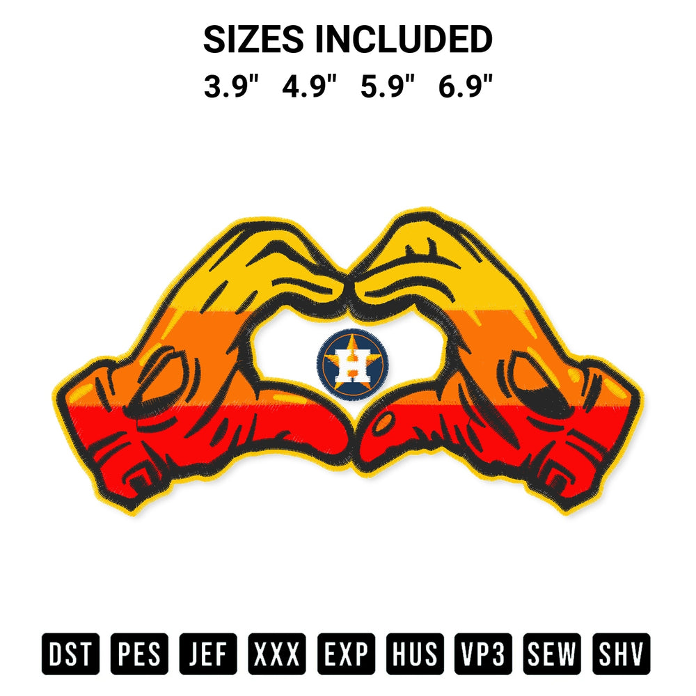 Shop the Houston Astros Jeremy Pena Heart Hands Embroidery Design machine embroidery pattern at Designspacks.com. Beautifully digitized for flawless stitching on any fabric. Available sizes: 3.9", 4.9", 5.9", 6.9".