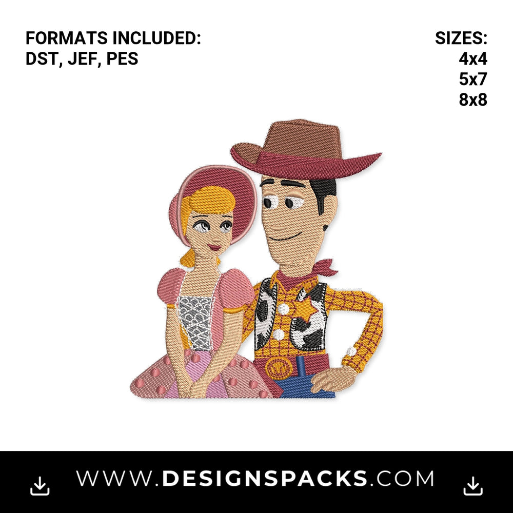 Woody and Bo Peep Toy Story Couple Embroidery Design - Instant digital download pattern at Designspacks.com