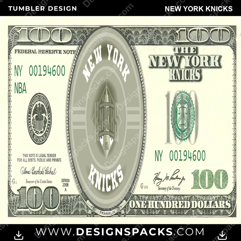 Basketball 100 Dollar Bill New York Knicks Tumbler Digital Wrap Design