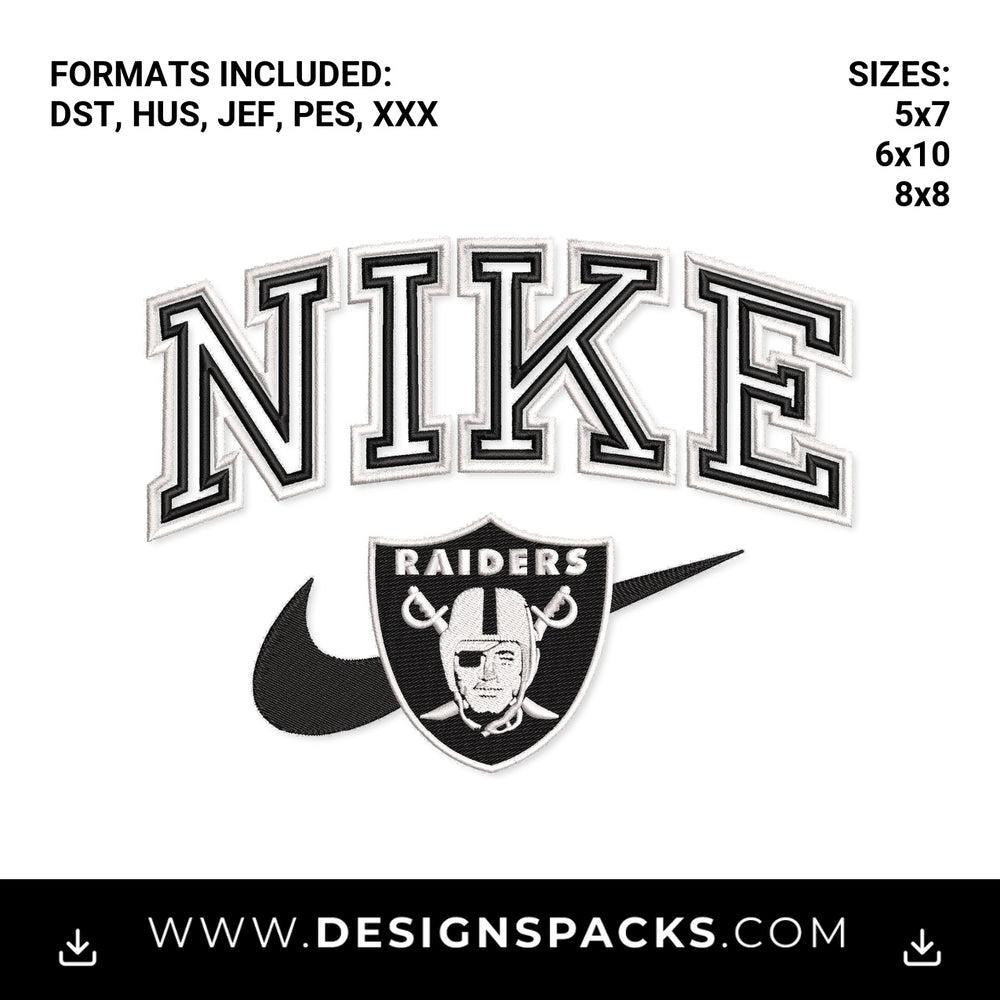 Nike Raiders Shield Swoosh Logo Embroidery Design - Instant digital download pattern at Designspacks.com