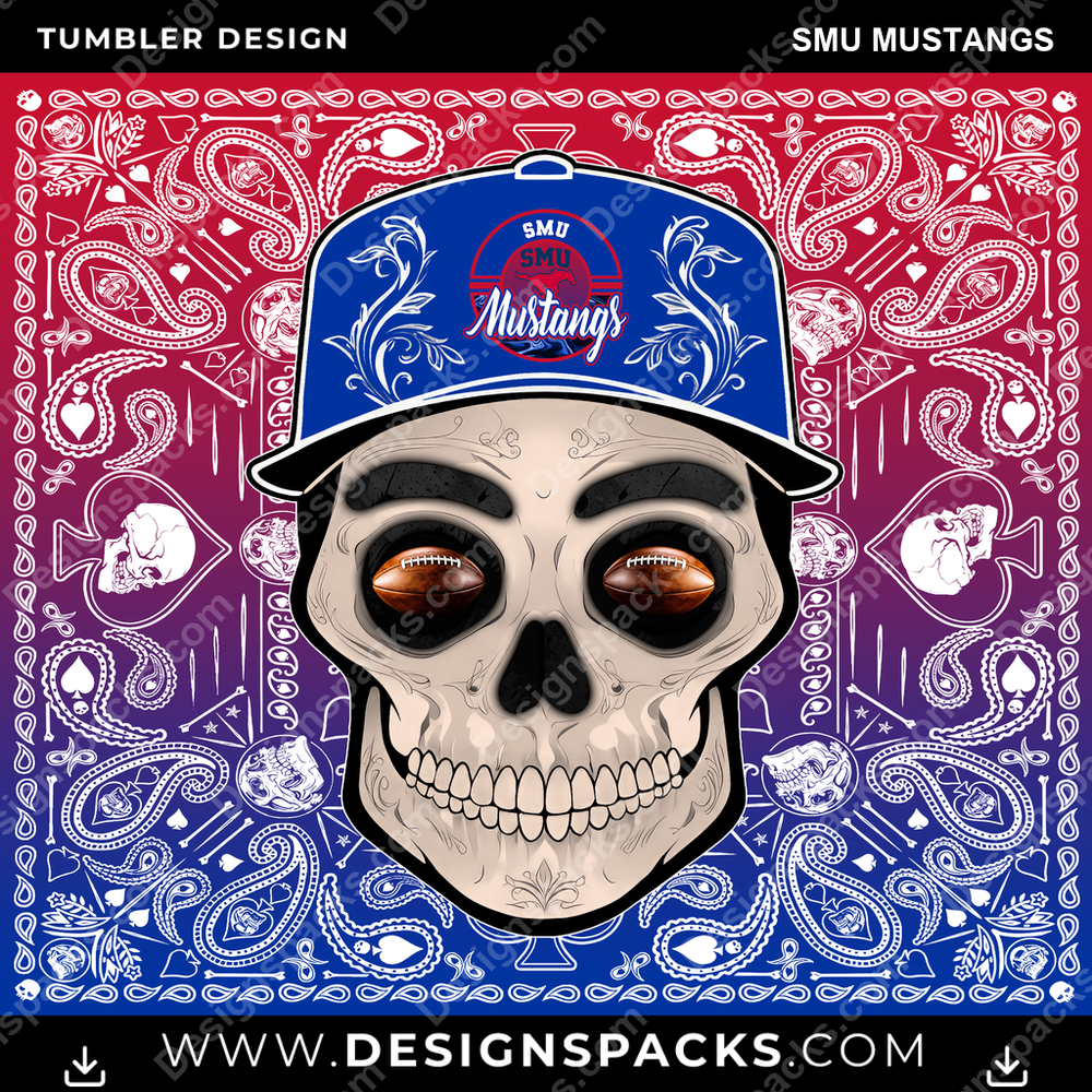 College Sport Skull Handkerchief SMU Mustangs NCAA College Sport Tumbler Digital Wrap Design Download