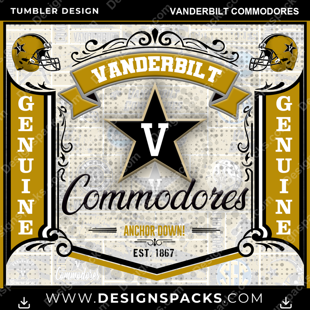 College Sport Bud Vanderbilt Commodores Tumbler Digital Wrap Design