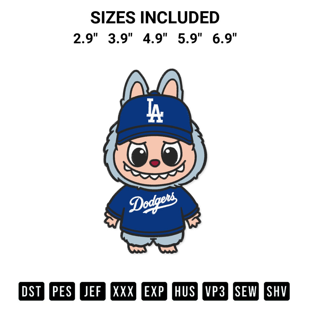 Stitch like a pro with the Labubu Los Angeles Dodgers Embroidery Design embroidery pattern from Designspacks.com. High-quality digital machine embroidery file. Available sizes: 2.9", 3.9", 4.9", 5.9", 6.9".