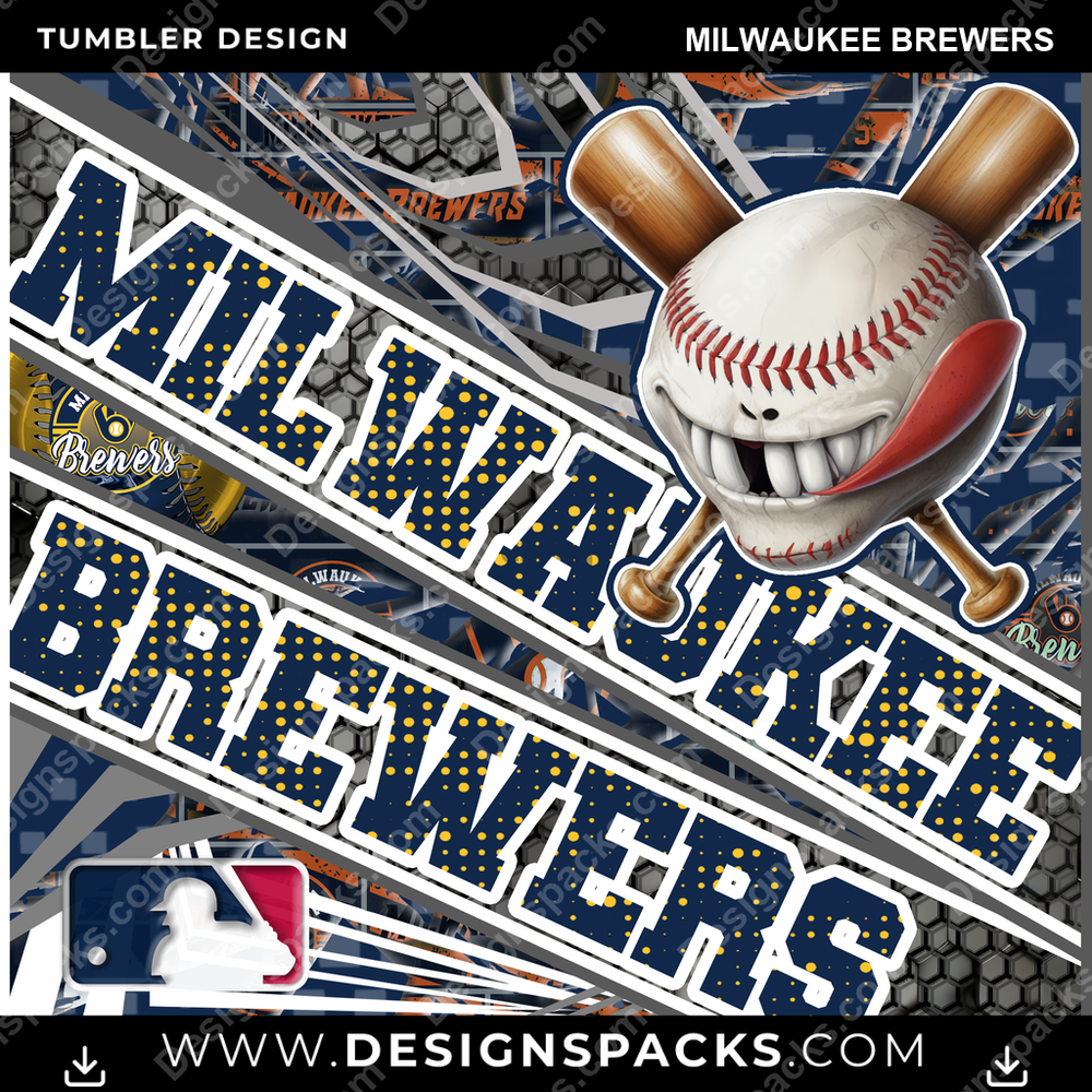 Baseball Angry Sports Milwaukee Brewers MLB Baseball Tumbler Digital Wrap Design Download