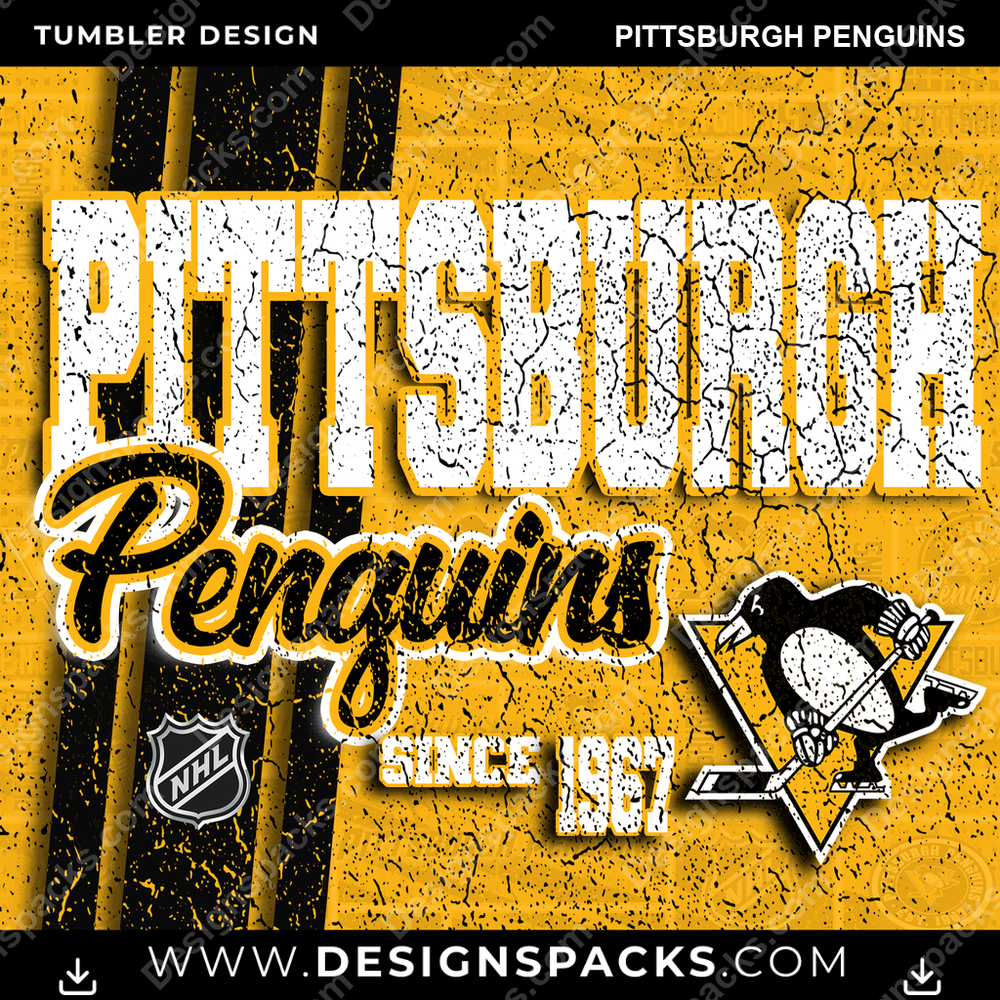 Hockey Grunge Pittsburgh Penguins Tumbler Digital Wrap Design