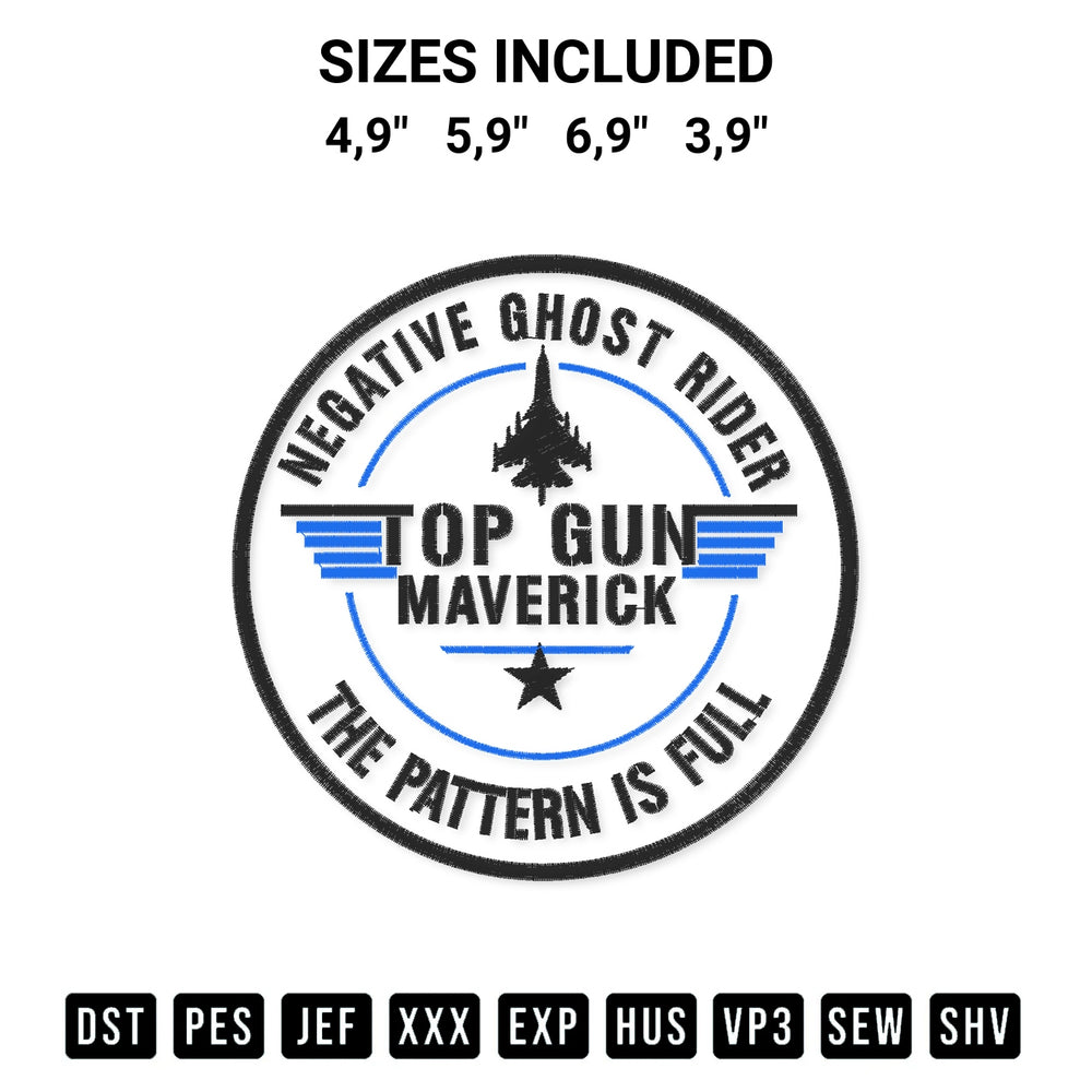 Elevate your next project with our Top Gun Maverick Negative Ghostrider The Pattern Is Full Logo Embroidery Design embroidery file. Shop high-quality digital patterns instantly at Designspacks.com. Available sizes: 4,9", 5,9", 6,9", 3,9".