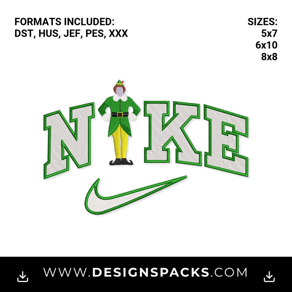 Buddy The Elf Nike Swoosh Embroidery Design - Instant digital download pattern at Designspacks.com
