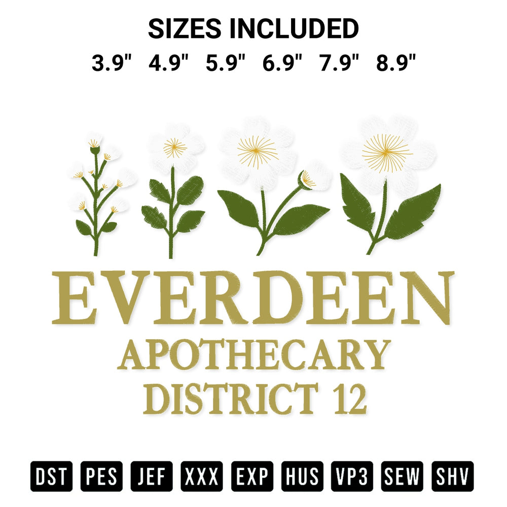 Looking for the perfect pattern? Download the Everdeen Apothecary District 12 Embroidery Design embroidery design today at Designspacks.com. Crisp, clean stitching guaranteed. Available sizes: 3.9", 4.9", 5.9", 6.9", 7.9", 8.9".