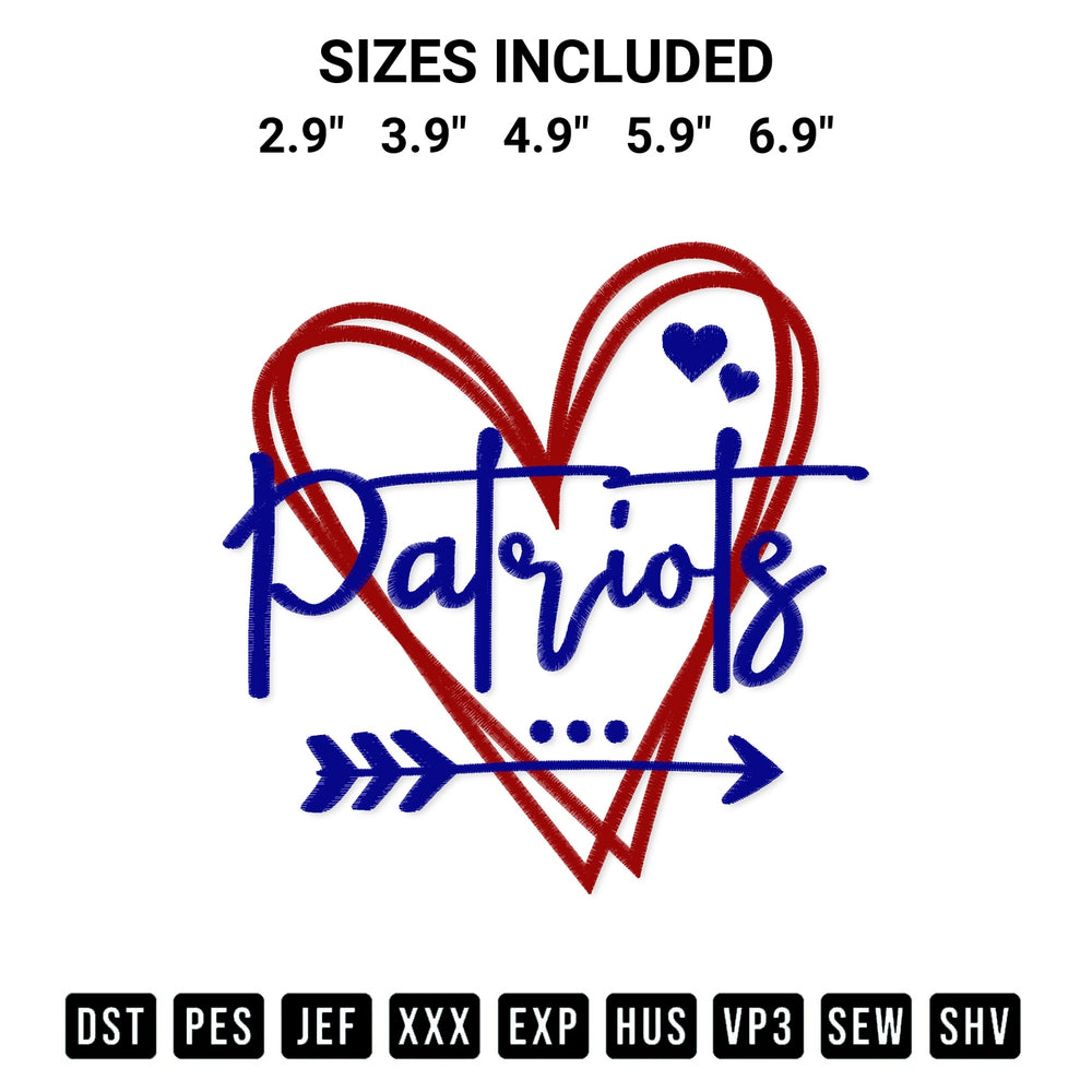 Discover the perfect addition to your crafting collection: New England Patriots Heart Embroidery Design embroidery file. Instantly available at Designspacks.com. Available sizes: 2.9", 3.9", 4.9", 5.9", 6.9".